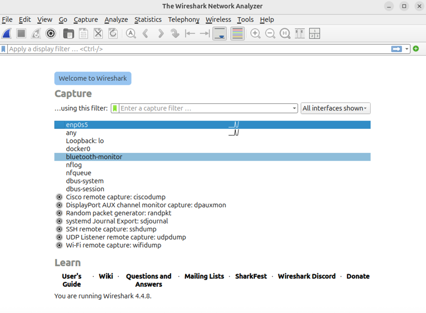 Первый запуск Wireshark